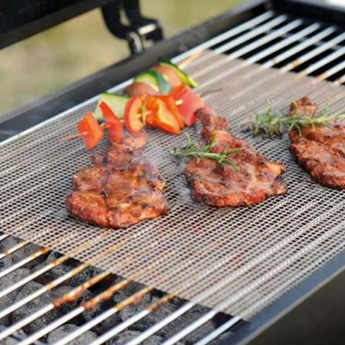 4 Pack of Durable Non-Stick BBQ Grill Mesh, Reusable: black grill mat set, minimal style