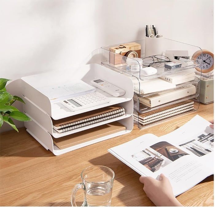 4 Tier Letter Tray Organiser A4 File Holder Stackable Desk Tidy White-160