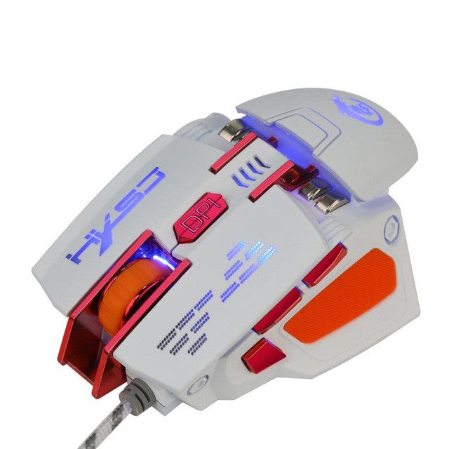 4000DPI Optical Wired Gaming Mouse with 7D Buttons: black, red wired computer gaming mouse, futuristic gaming style