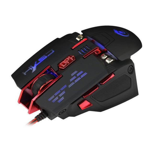 4000DPI Optical Wired Gaming Mouse with 7D Buttons: black, red wired computer gaming mouse, futuristic gaming style