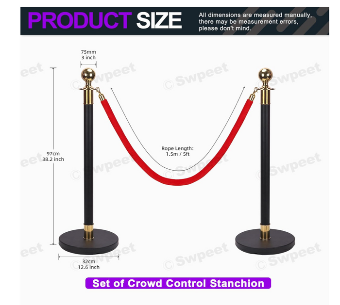 42pc Queue Barrier Set 38” Stanchion Posts Red Velvet Rope Crowd Control VIP