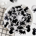 45PCS Black Cat Stickers for Creativity: black, white black cats, cartoon, kawaii, monochrome style