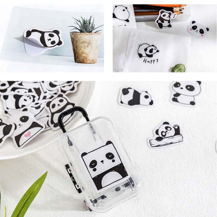 45PCS Panda Stickers for Creative Crafts: black, white panda characters, kawaii cartoon style