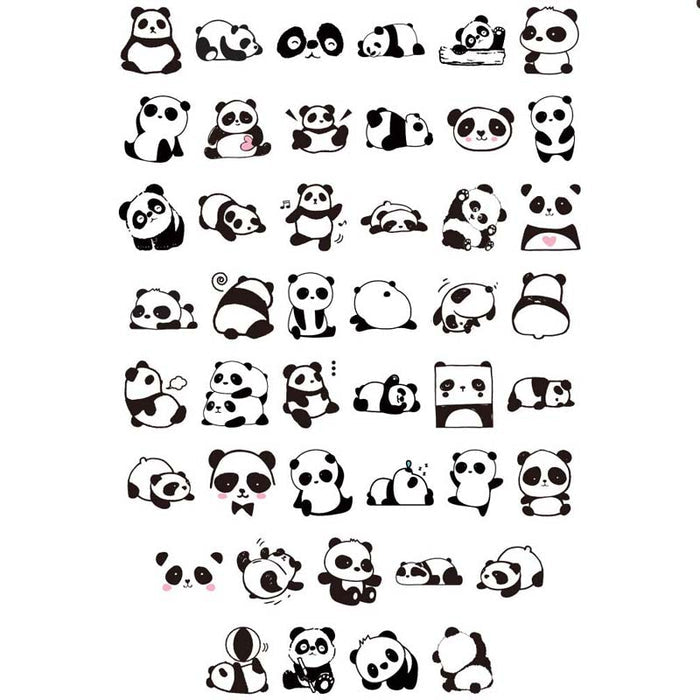 45PCS Panda Stickers for Creative Crafts: black, white panda characters, kawaii cartoon style