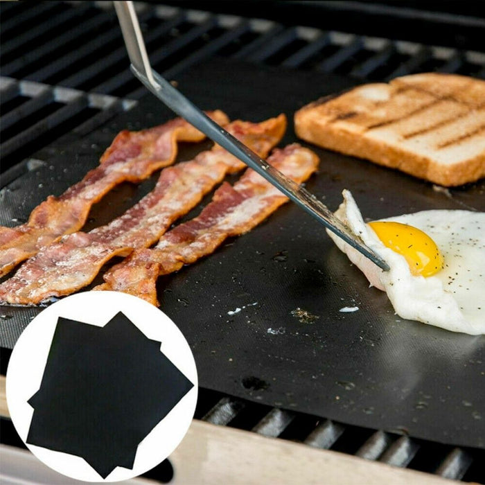 5-Piece Set of Nonstick Reusable Grill Mats for BBQ Meat: black black grill cooking mat, minimal style