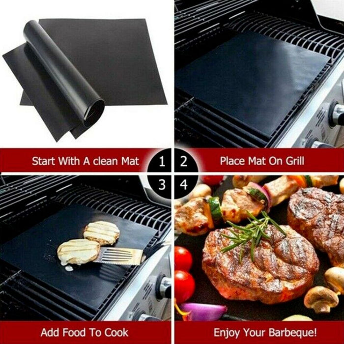 5-Piece Set of Nonstick Reusable Grill Mats for BBQ Meat: black black grill cooking mat, minimal style