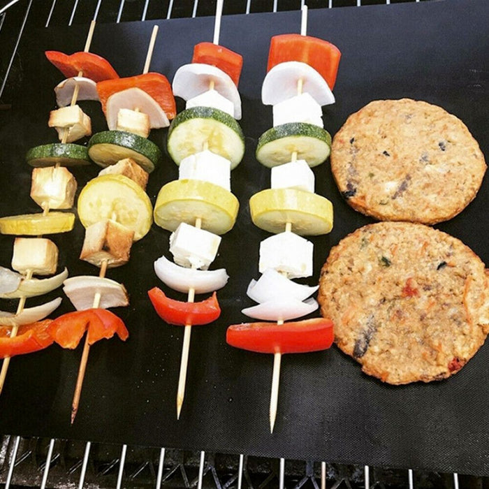 5-Piece Set of Nonstick Reusable Grill Mats for BBQ Meat: black black grill cooking mat, minimal style