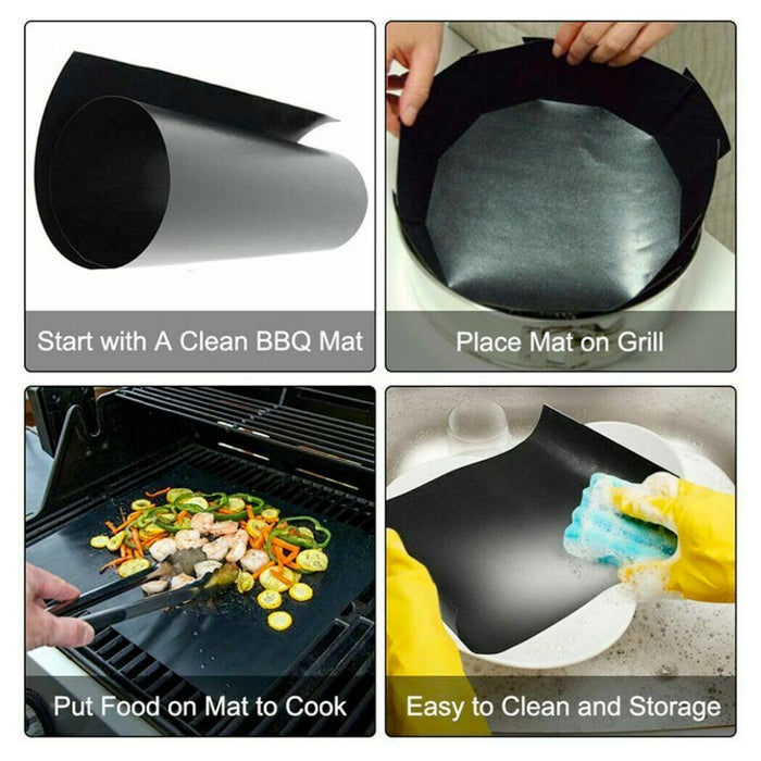 5-Piece Set of Nonstick Reusable Grill Mats for BBQ Meat: black black grill cooking mat, minimal style