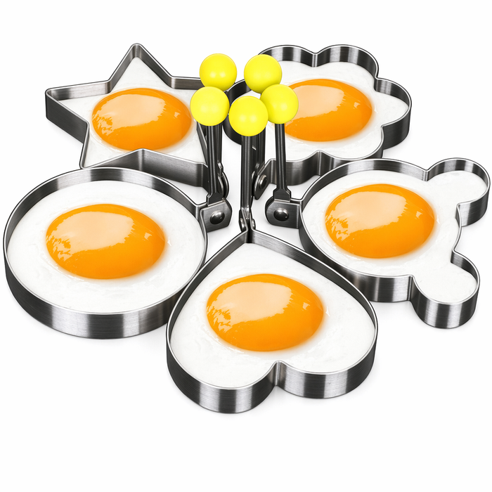 5 Piece Set of Stainless Steel Molds for Eggs and Pancakes Default