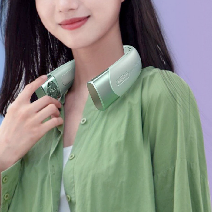 5-Speed Portable Neck Fan for Cooling On-the-Go: blue, mint green wearable neck fan, modern minimalist style