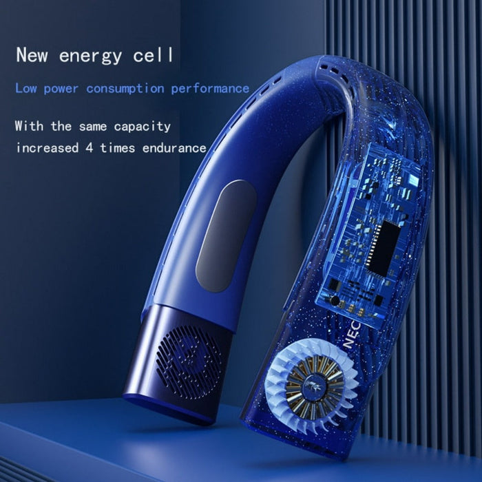 5-Speed Portable Neck Fan for Cooling On-the-Go: blue, mint green wearable neck fan, modern minimalist style