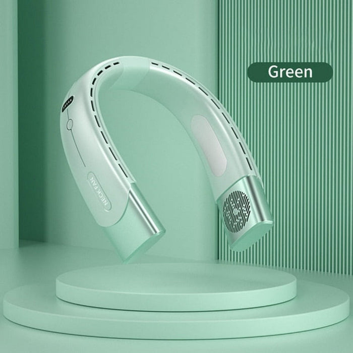 5-Speed Portable Neck Fan for Cooling On-the-Go: blue, mint green wearable neck fan, modern minimalist style