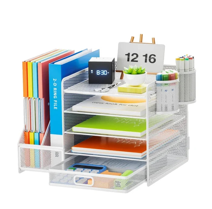 5-Tier Metal Crafts Desk Organizer with File Holder and Drawer