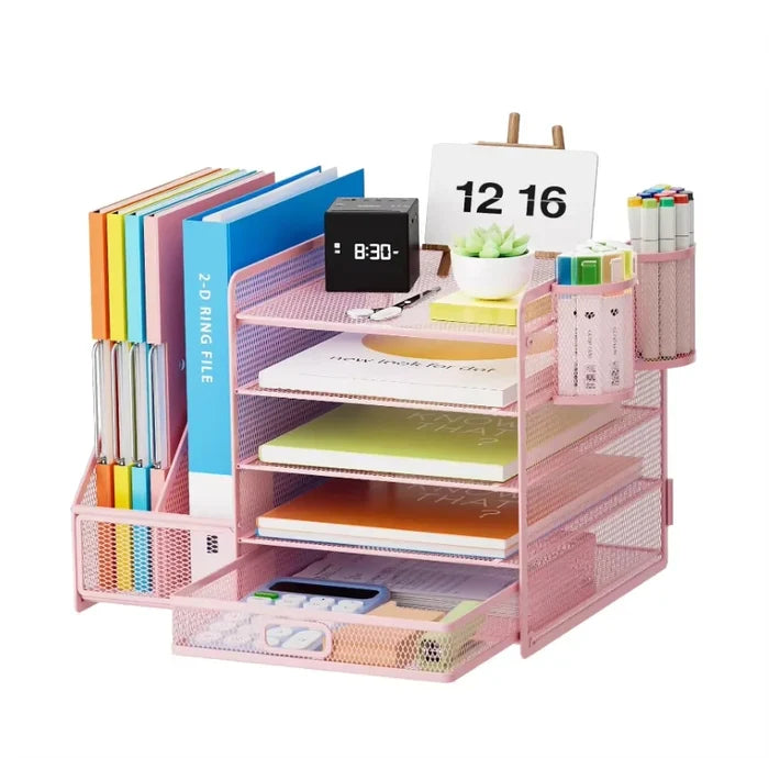 5-Tier Metal Crafts Desk Organizer with File Holder and Drawer