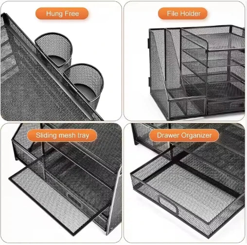 5-Tier Metal Crafts Desk Organizer with File Holder and Drawer