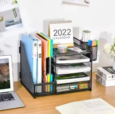 5-Tier Metal Crafts Desk Organizer with File Holder and Drawer