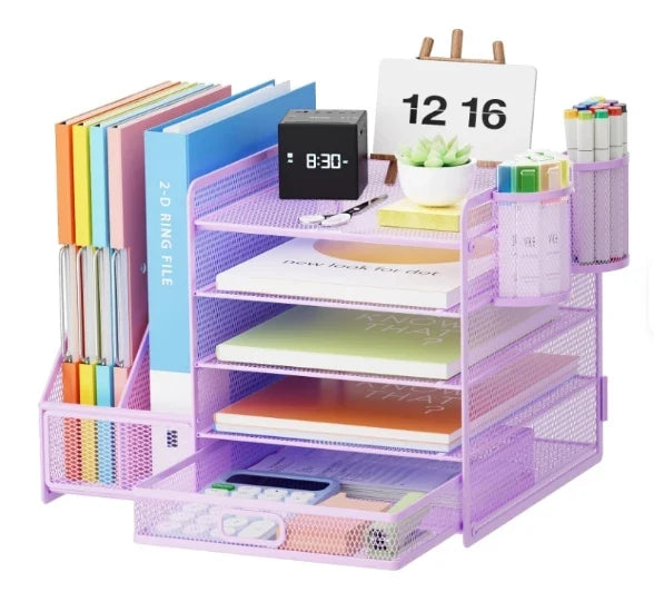 5-Tier Metal Crafts Desk Organizer with File Holder and Drawer