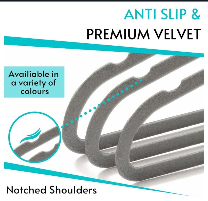 50 Pack Velvet Hangers Non Slip Heavy Duty Clothes Hangers Grey Slim