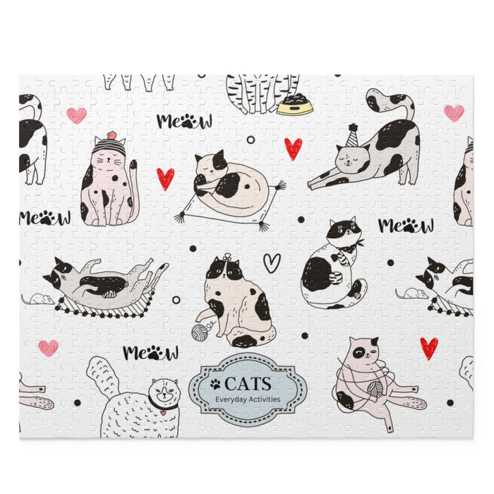 500-Piece Jigsaw Puzzle, Engaging Cat Activities: black, white cats, cartoon kawaii style