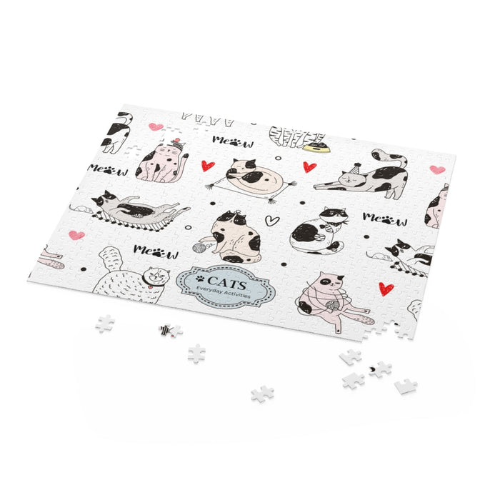 500-Piece Jigsaw Puzzle, Engaging Cat Activities: black, white cats, cartoon kawaii style