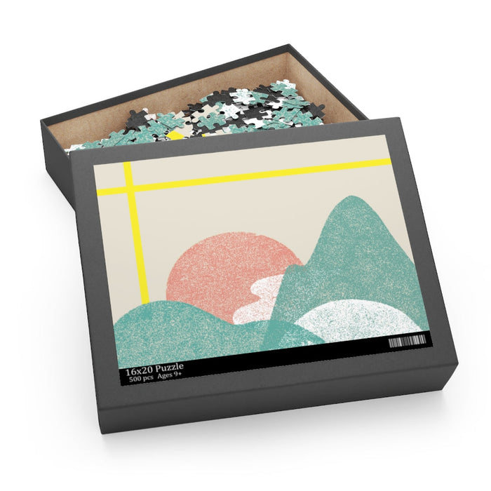 500-Piece Jigsaw Puzzle Featuring a Landscape of Yellow Stripes: black, gray abstract landscape, minimal abstract graphic sty