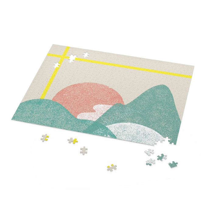 500-Piece Jigsaw Puzzle Featuring a Landscape of Yellow Stripes: black, gray abstract landscape, minimal abstract graphic sty