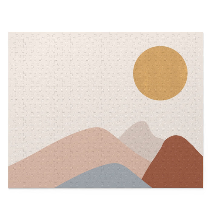 500-Piece Puzzle Featuring a Gorgeous Sun Design: black, off-white abstract mountain landscape, minimal abstract graphic styl