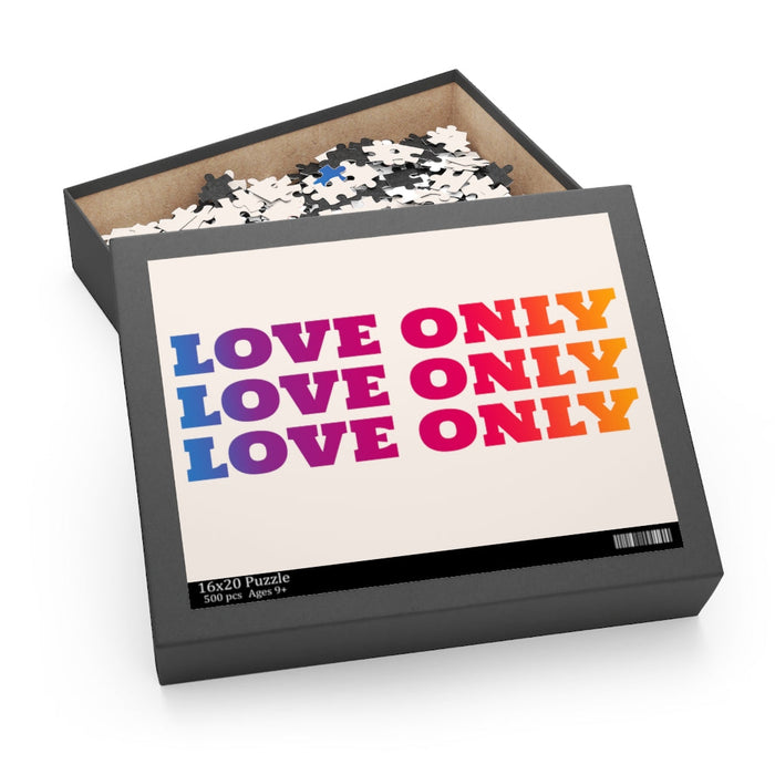 500-Piece Puzzle Featuring Artistic Images of Love Only: black, white typographic love theme, bold graphic typography style