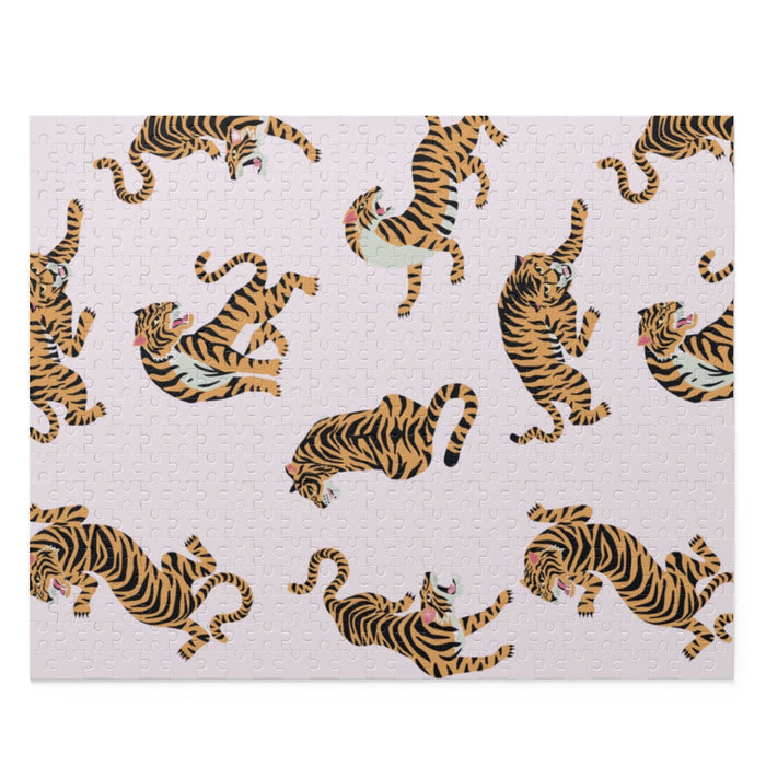 500-Piece Puzzle Featuring Tigers: black, white tigers, illustrated animal pattern style