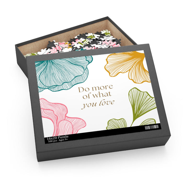 500-Piece Puzzle: Follow Your Passion with a Floral Twist: black, white abstract floral theme, minimal floral line art style