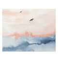 500-Piece Seaside Avian Puzzle: pale peach, light blue seascape with flying birds, minimal watercolor style