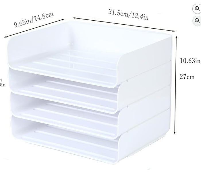 A4 Letter Trays 4 Tier Stackable Office Desk File Rack Document Letter Tray