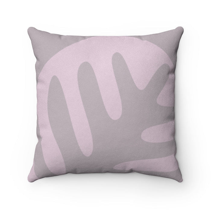 Abstract Blush Leaf Reversible Faux Suede Decorative Pillow: gray, pale pink throw pillow, minimal style