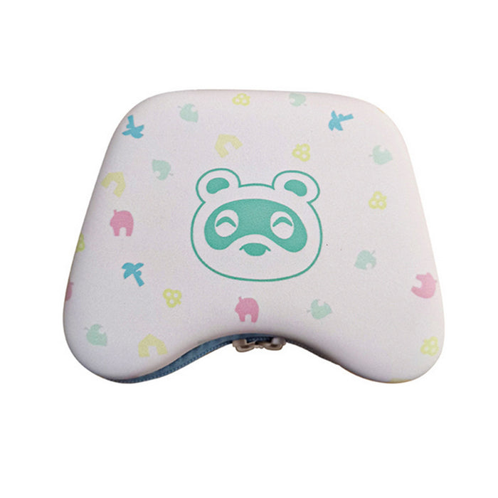 ACNH Controller Case with Built-In Handle: light pink, turquoise Animal Crossing / tanuki character theme, cute cartoon kawai