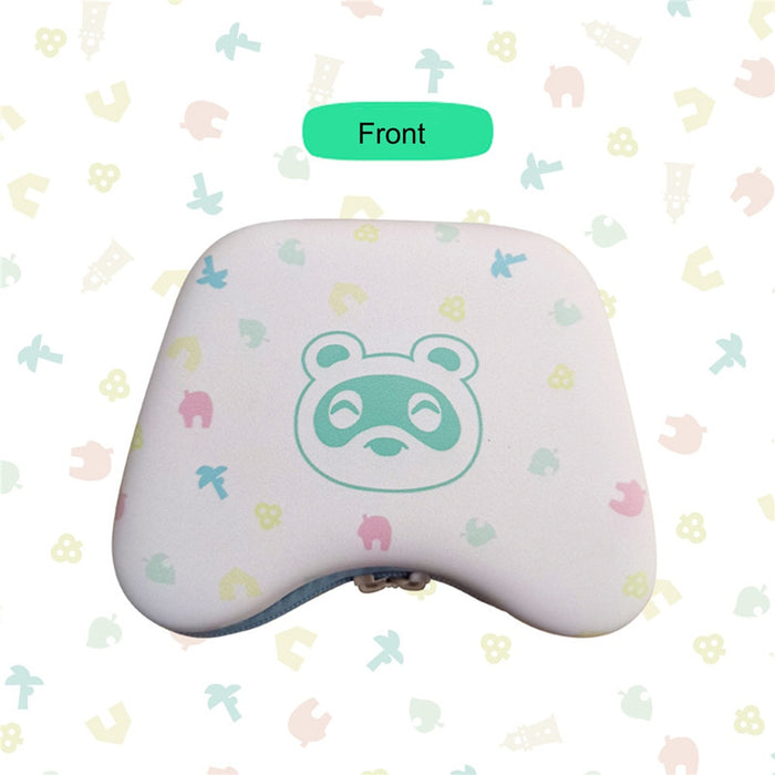ACNH Controller Case with Built-In Handle: light pink, turquoise Animal Crossing / tanuki character theme, cute cartoon kawai