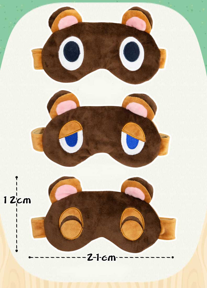 ACNH Eye Mask Set for Traveling: dark brown, tan cartoon bear character, kawaii cartoon style