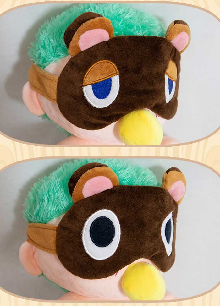 ACNH Eye Mask Set for Traveling: dark brown, tan cartoon bear character, kawaii cartoon style