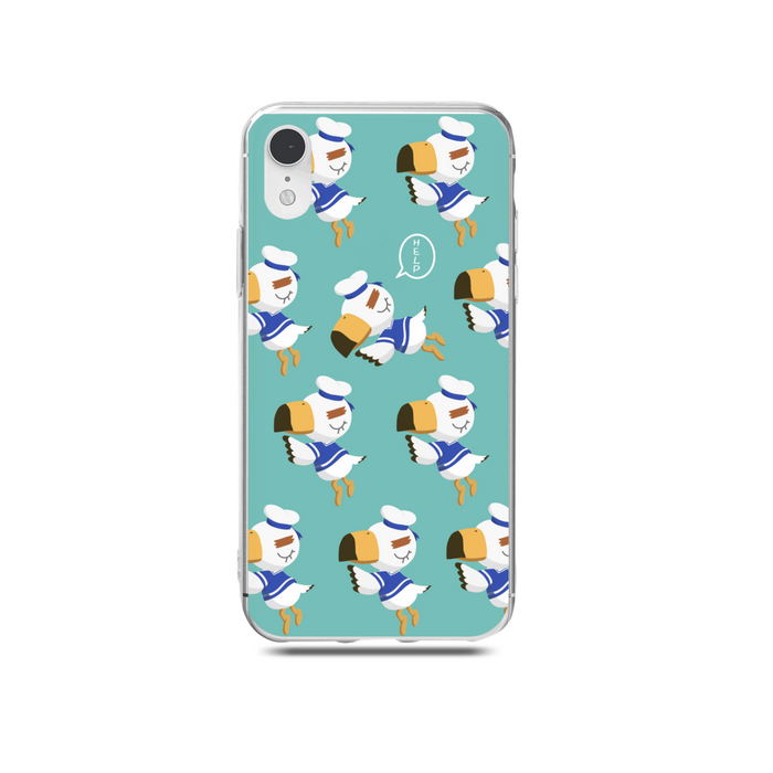 ACNH Gulliver Phone Case: teal, white cartoon seagulls