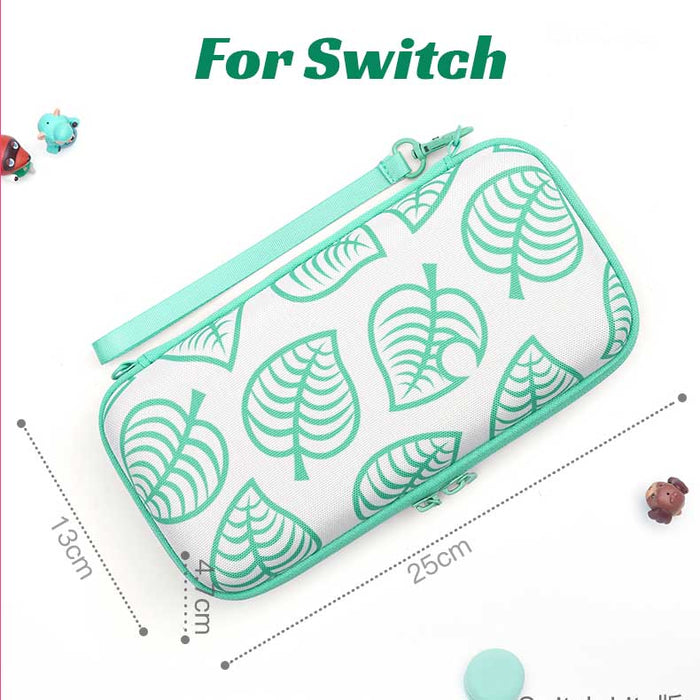 ACNH Leaf Travel Case for Switch: off-white, teal green leaf pattern, minimal botanical style