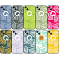 ACNH Nook Phone Cases with Leaf Design: blue, gray stylized animal silhouette logo, graphic cartoon pattern style