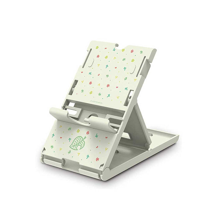 ACNH Playstand with Game Card Storage: off-white, light green tropical leaf and small floral pattern, minimal style