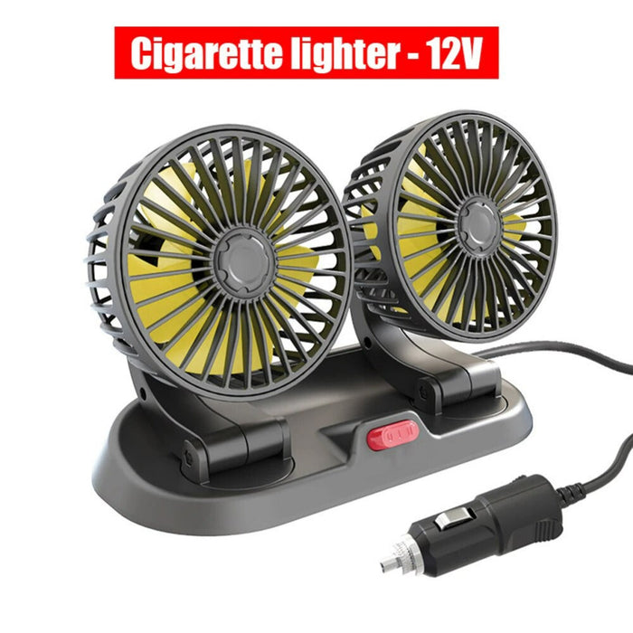 Adjustable Car Fan with Dual Ventilation: black, blue dual-head car fan, modern style