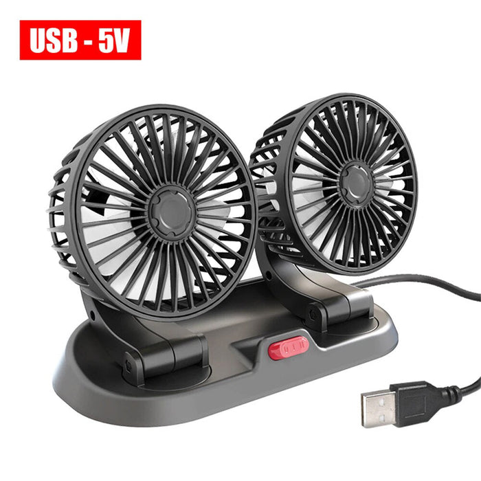 Adjustable Car Fan with Dual Ventilation: black, blue dual-head car fan, modern style