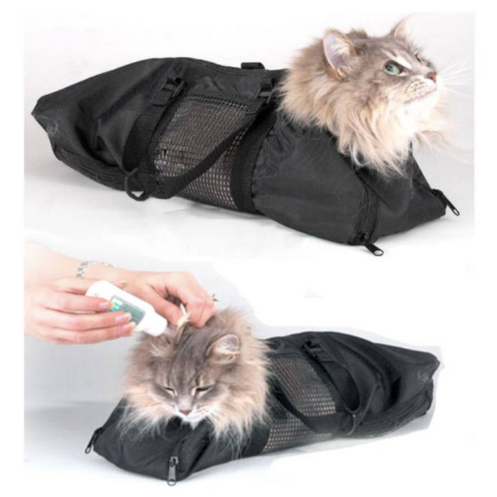 Adjustable Cat Grooming Restraint Bag, Durable and Versatile: black, dark gray black backpack or carrier bag, utilitarian sty