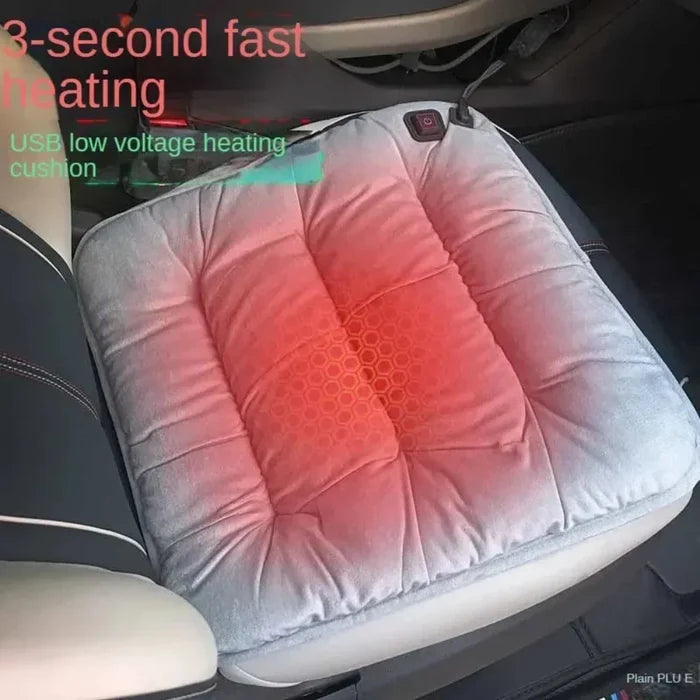 Adjustable Chair Cushion with Heat Function: gray, orange/yellow glow heated cushion/pad, minimal style