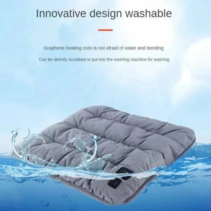 Adjustable Chair Cushion with Heat Function: gray, orange/yellow glow heated cushion/pad, minimal style