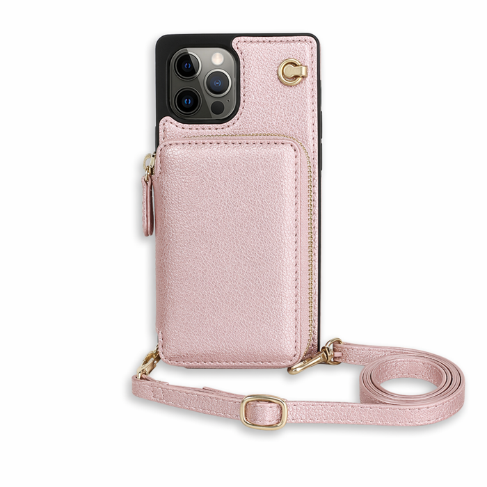 Adjustable Crossbody Strap Zippered Wallet Case for iPhone - Ensuring Clarity and Distinction from the Original Product Pink