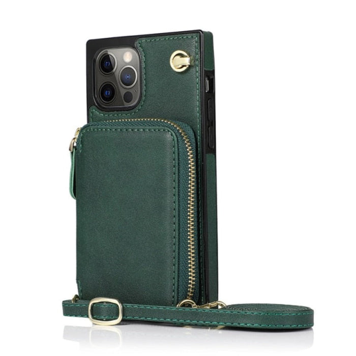 Adjustable Crossbody Strap Zippered Wallet Case for iPhone, Ensuring Clarity and Distinction from the Original Product: turqu