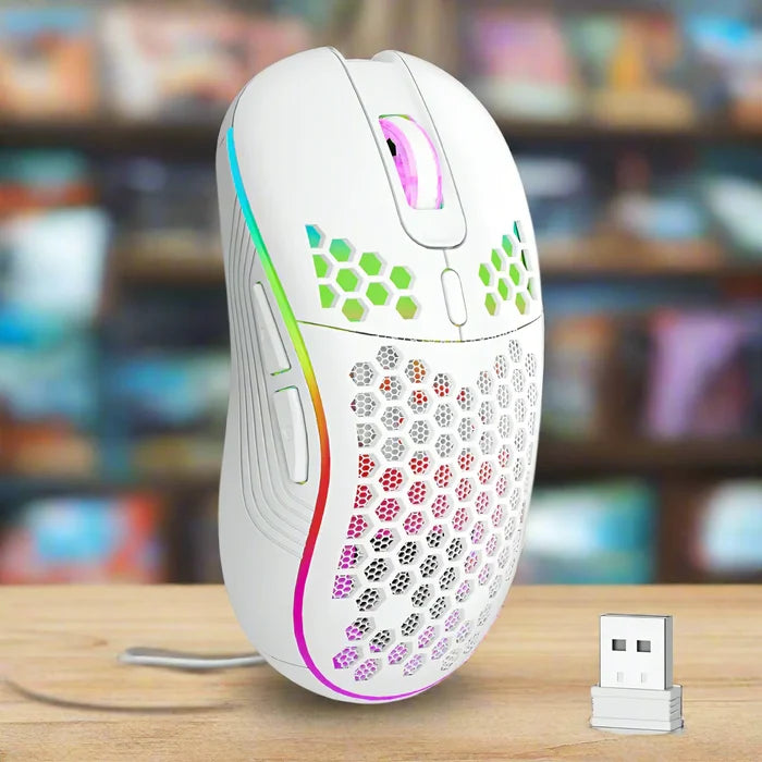 Adjustable DPI Gaming Mouse with RGB Lighting: white, green computer mouse, gaming style