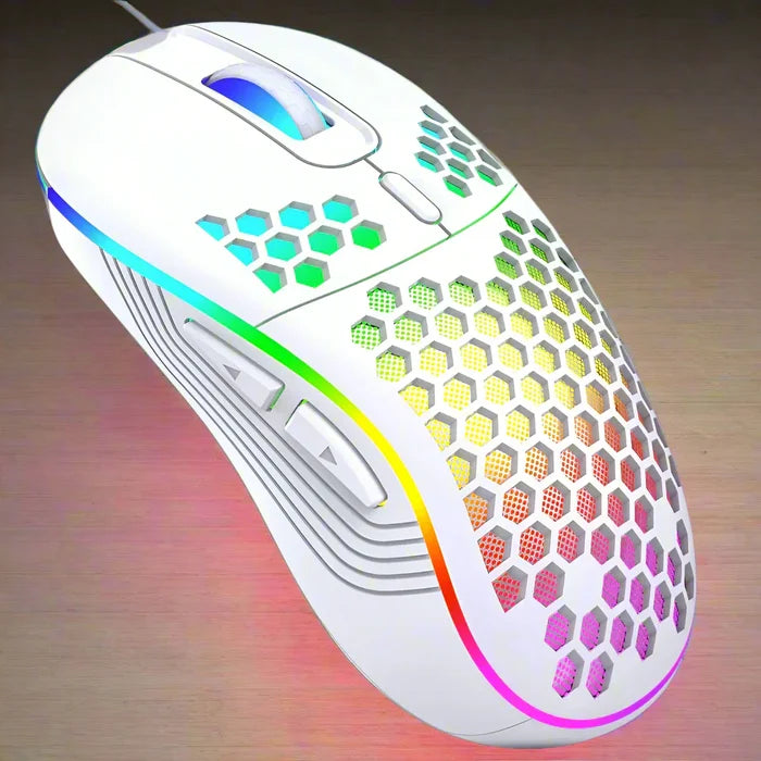 Adjustable DPI Gaming Mouse with RGB Lighting: white, green computer mouse, gaming style